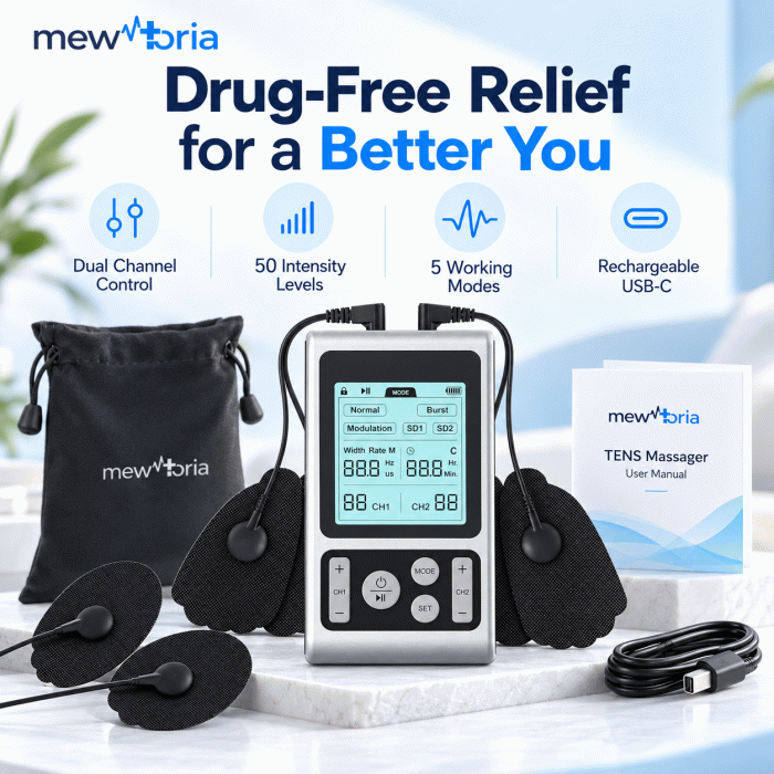 Rechargeable Dual Channel TENS Unit with 50 Intensity Levels & 5 Modes - Image 2