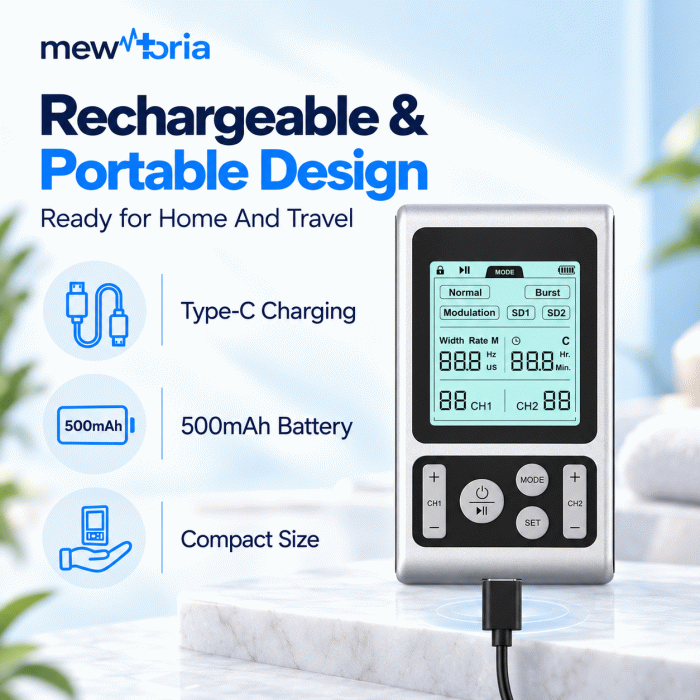 Rechargeable Dual Channel TENS Unit with 50 Intensity Levels & 5 Modes - Image 8